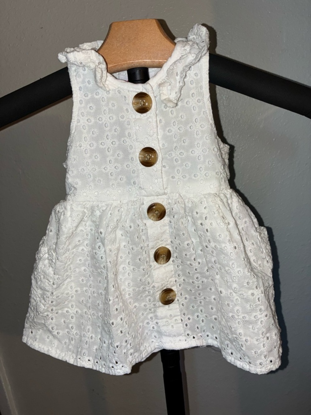 Little Lass White Eyelet Button Front Dress